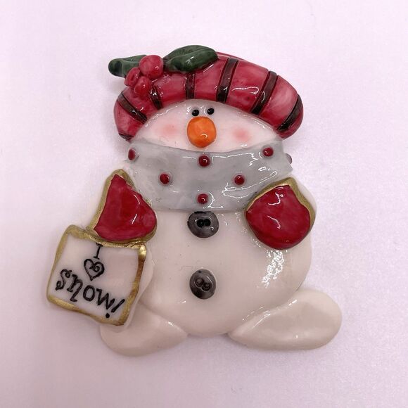 Christmas Brooches Pins Set of 3 Snowmen Santa Red White Blue Enamel Clay Resin - Picture 3 of 6